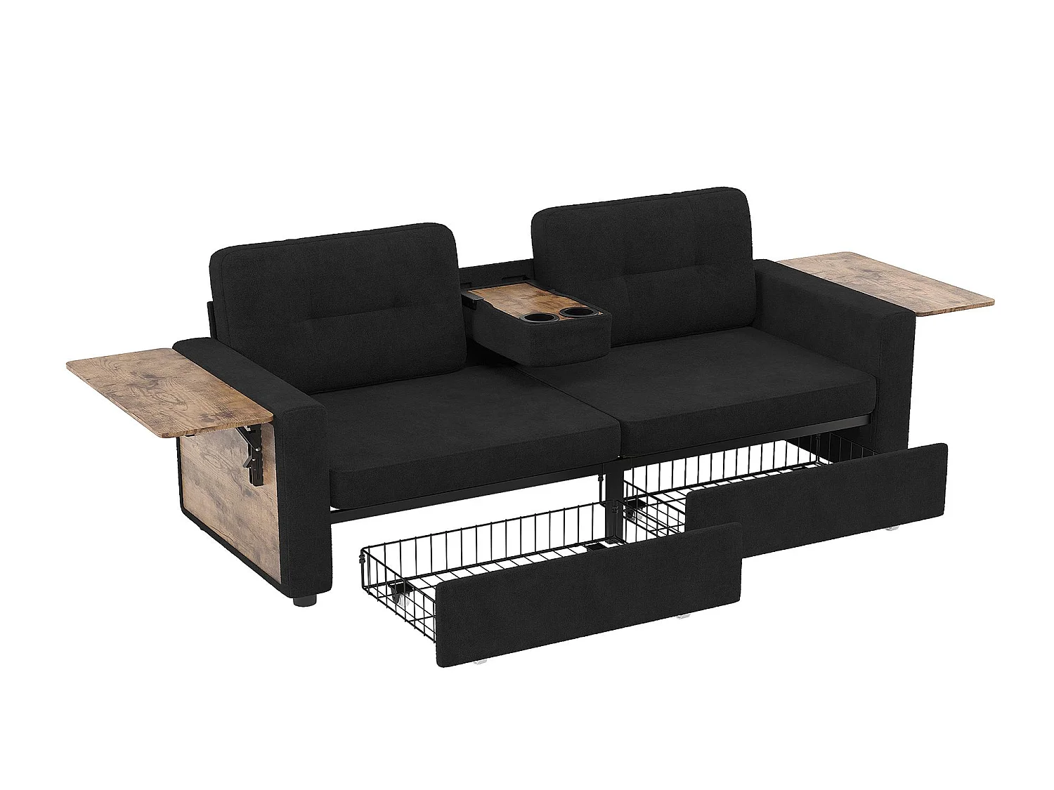 2-Zits Bank met Opbergruimte voor Woonkamer & Studio - Alles-in-Eén Sofa voor Kleine Ruimtes, Laden, Tafeltjes, Bekershouders, Chenille Stof