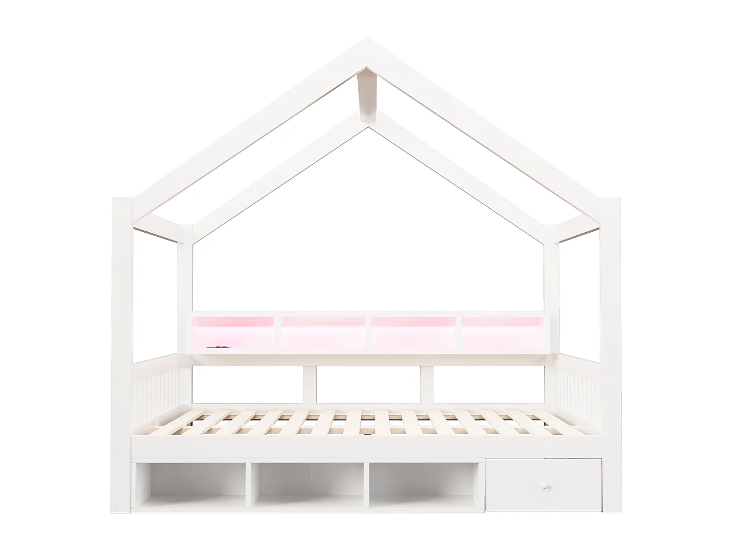 Kabinenbett für Kinder 140 × 200 cm – mit Stauraum – mit 1 Schublade – mit LED-Beleuchtung – mit Steckdose – Weiß (Matratze nicht enthalten)