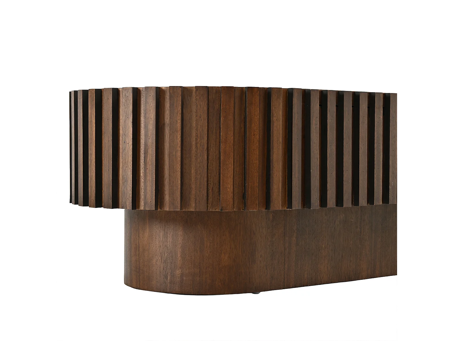 Oval coffee table 100 x 50 x 35.5 cm - With 1 drawer - Decorative design with vertical slats - Walnut effect finish - Brown
