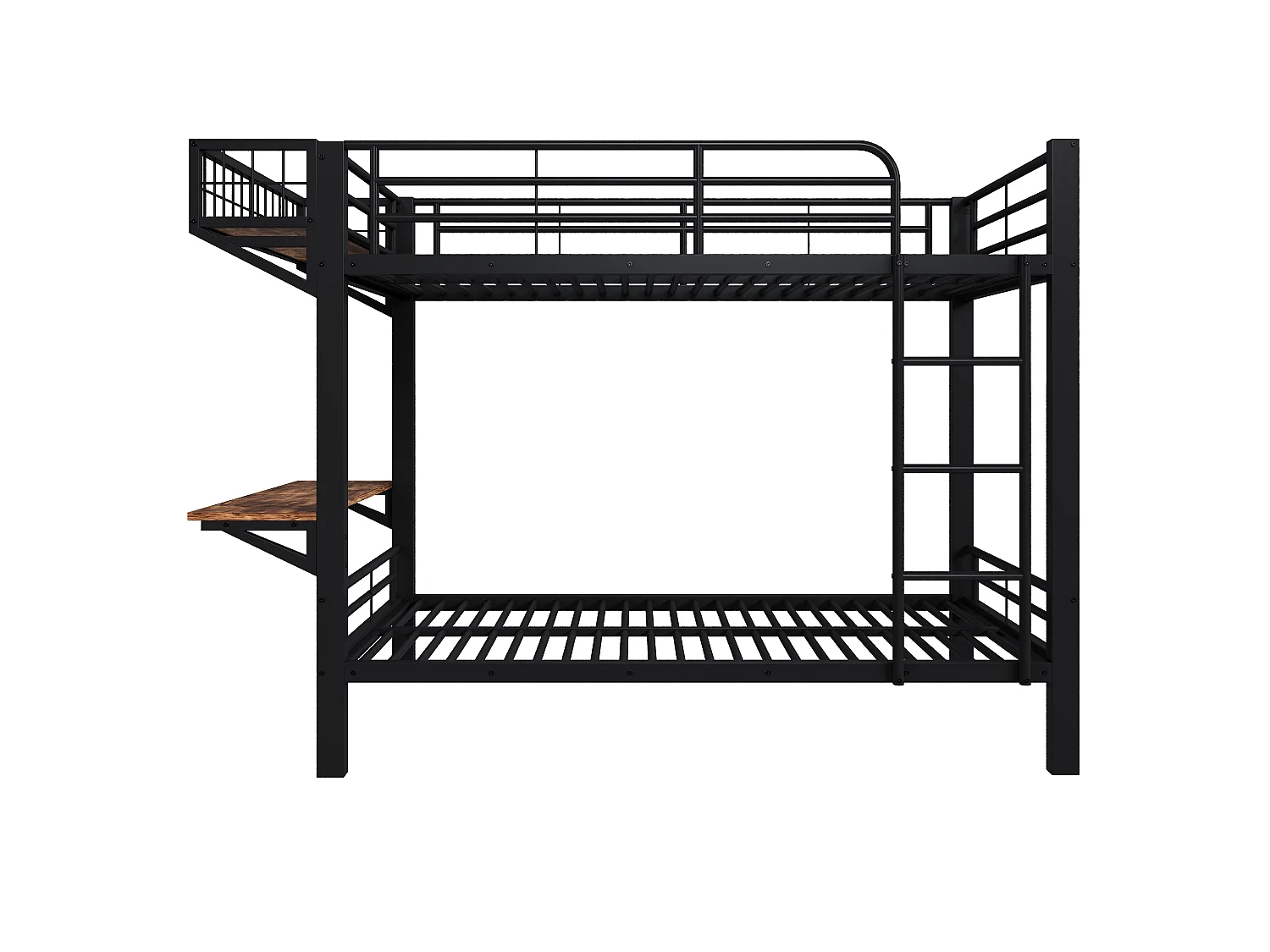 Etagenbett 90 x 200 cm – mit Schreibtisch – mit Sicherheitsgittern – mit Leiter – schwarz (Matratze nicht enthalten)