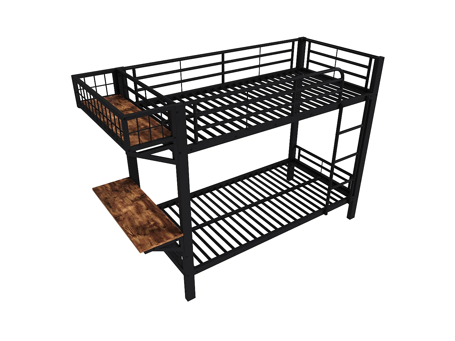 Etagenbett 90 x 200 cm – mit Schreibtisch – mit Sicherheitsgittern – mit Leiter – schwarz (Matratze nicht enthalten)