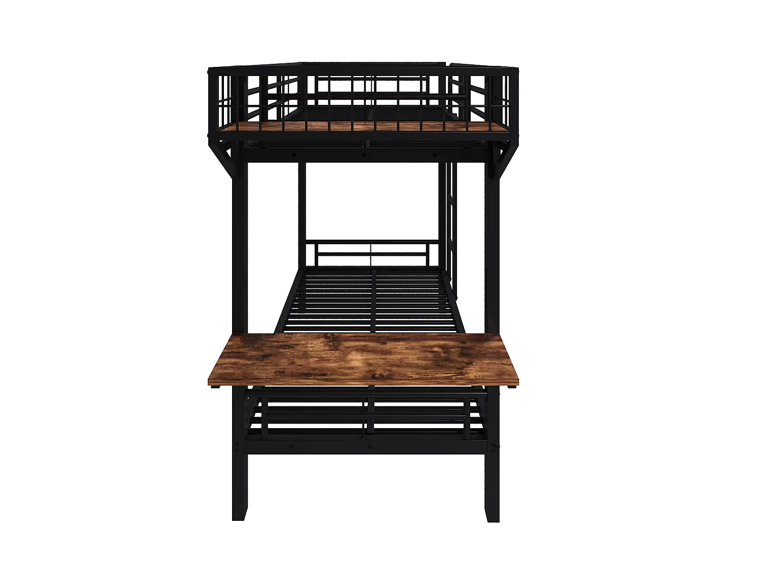 Etagenbett 90 x 200 cm – mit Schreibtisch – mit Sicherheitsgittern – mit Leiter – schwarz (Matratze nicht enthalten)