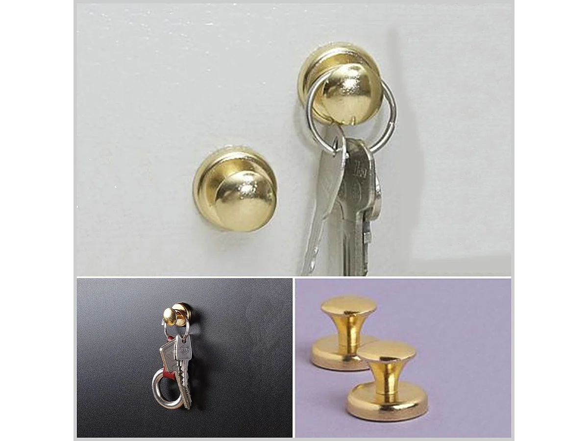 Magnetische haken voor sleutels of handdoeken, set van 2, goudkleurig, sterk en veelzijdig