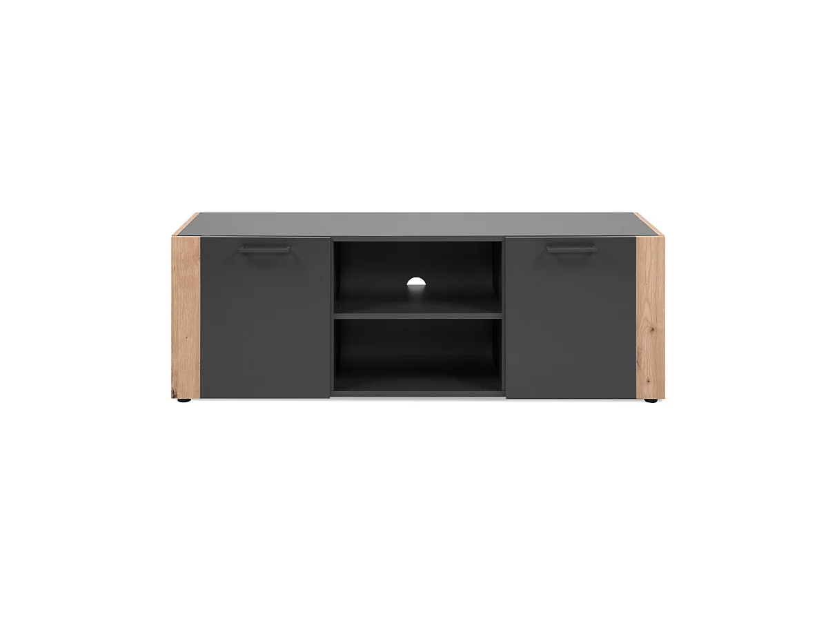 Mobile TV 2 porte, 2 nicchie aperte decorato grigio antracite e rovere artigianale L138 cm - LUMA