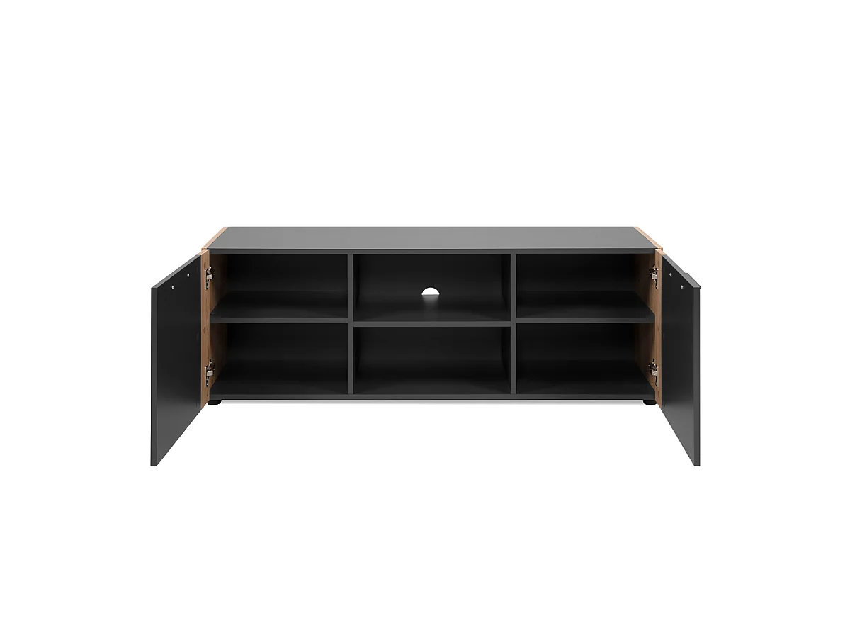 Mobile TV 2 porte, 2 nicchie aperte decorato grigio antracite e rovere artigianale L138 cm - LUMA