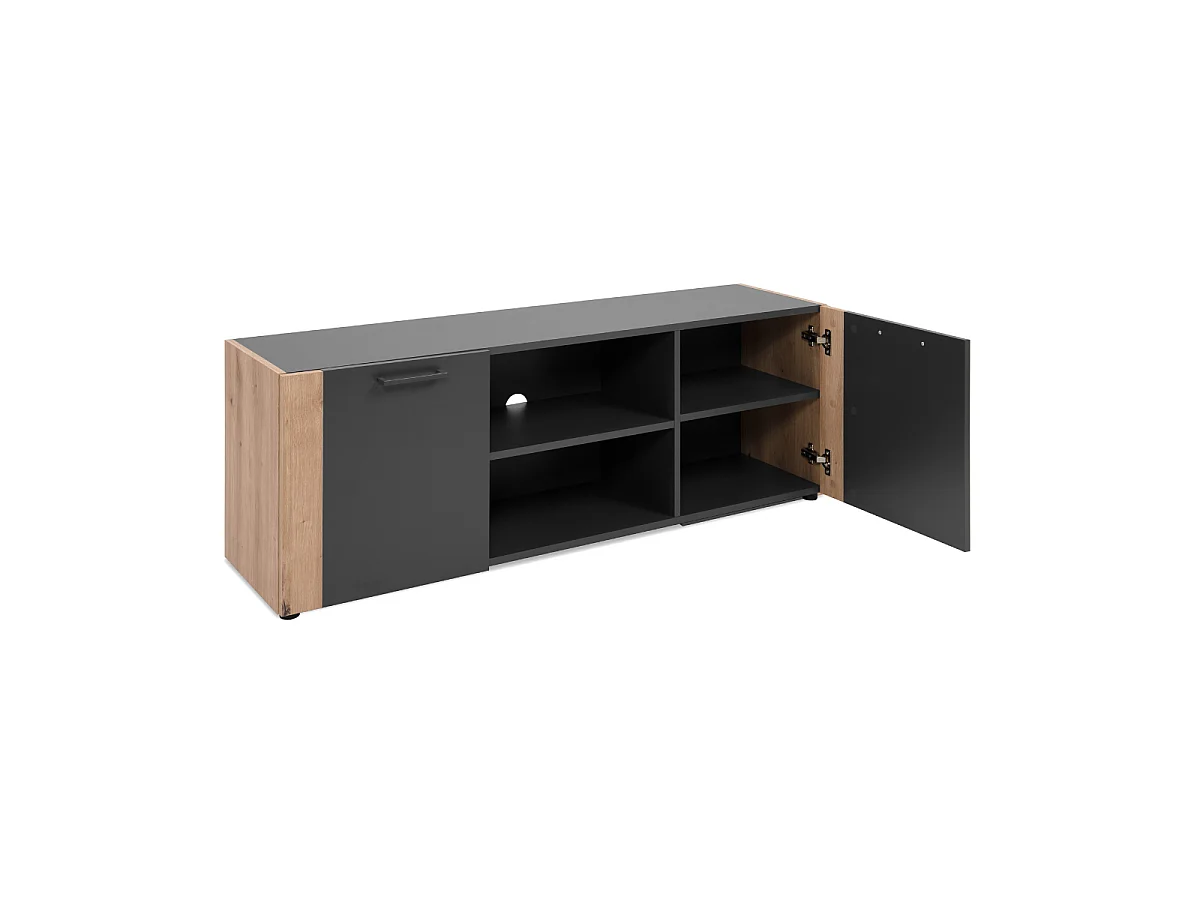 Mobile TV 2 porte, 2 nicchie aperte decorato grigio antracite e rovere artigianale L138 cm - LUMA