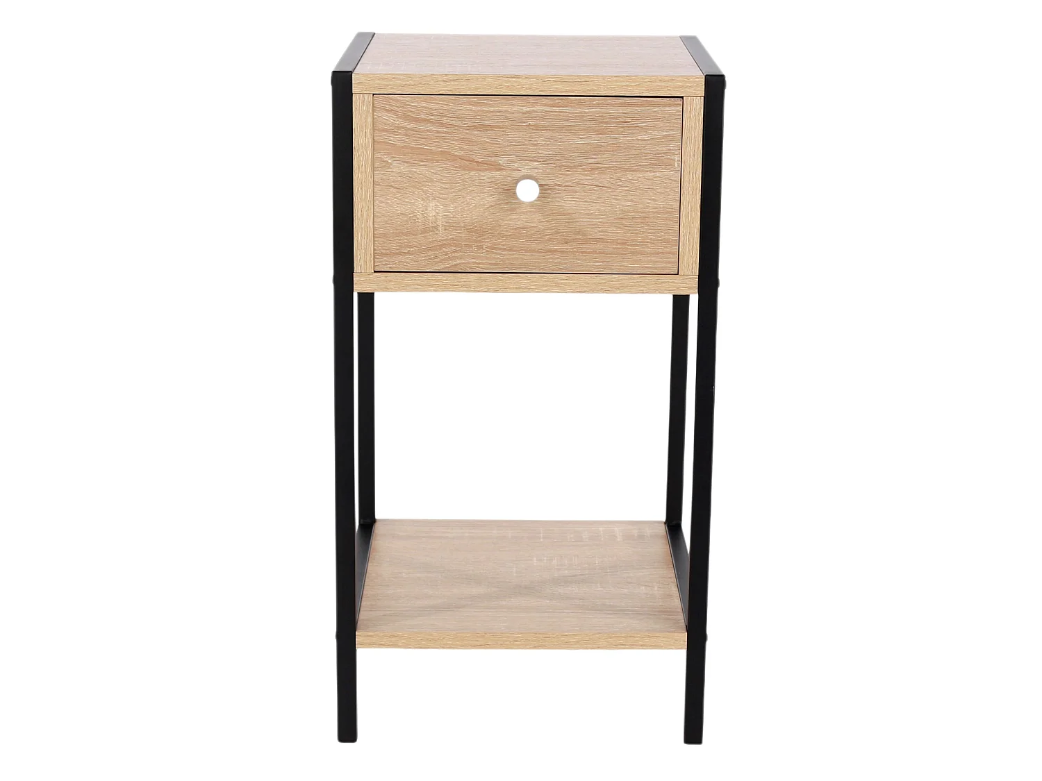 Kelly One-Drawer Compact Bedside Cabinet, Oak Effect with Metal Side Frame