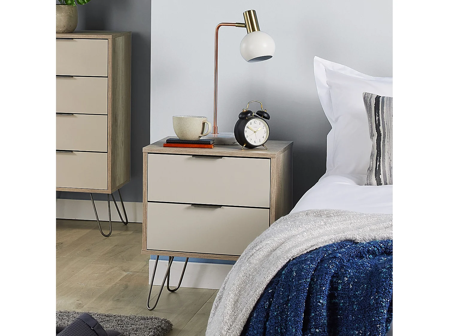 Augusta Pair of 2-Drawer Industrial Bedside Cabinets, Set of 2