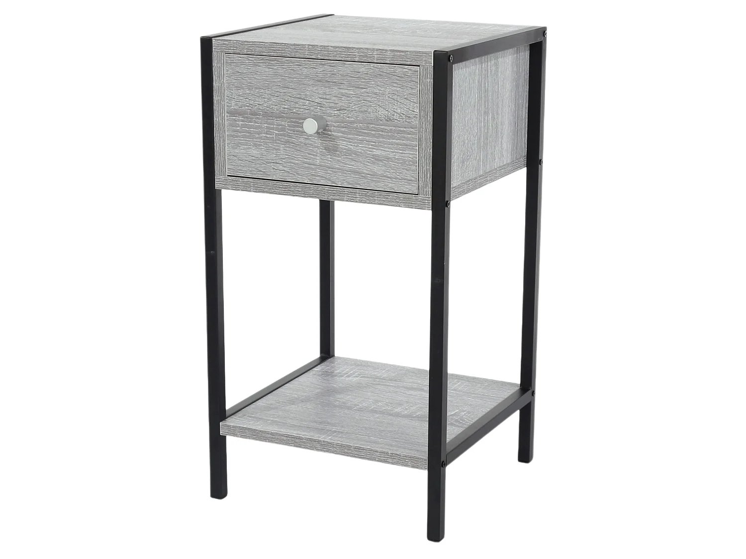 Kelly One-Drawer Compact Bedside Cabinet, Grey-Oak Effect with Metal Side Frame