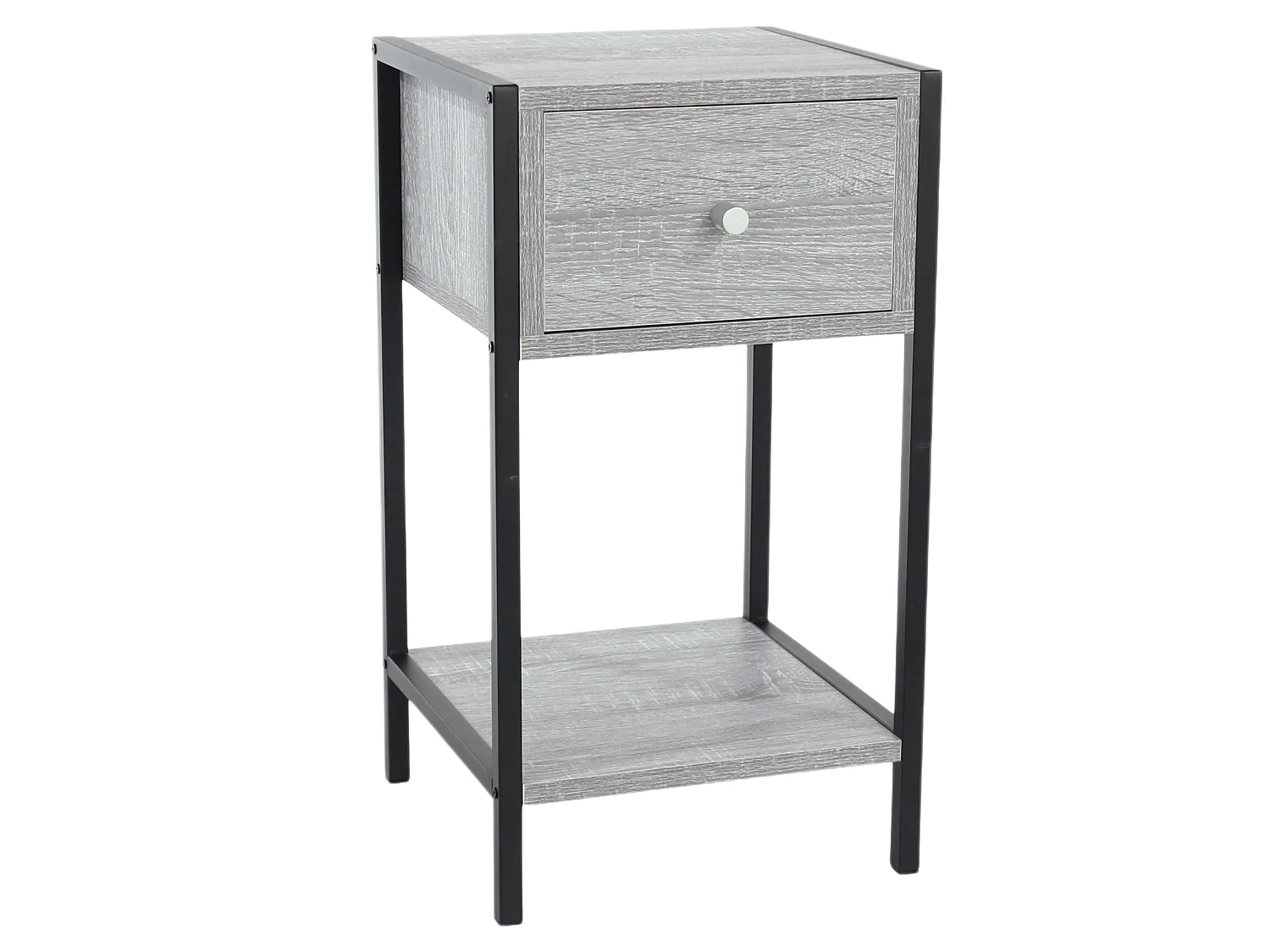 Kelly One-Drawer Compact Bedside Cabinet, Grey-Oak Effect with Metal Side Frame