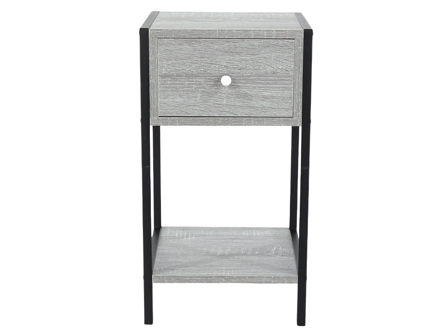 Kelly One-Drawer Compact Bedside Cabinet, Grey-Oak Effect with Metal Side Frame