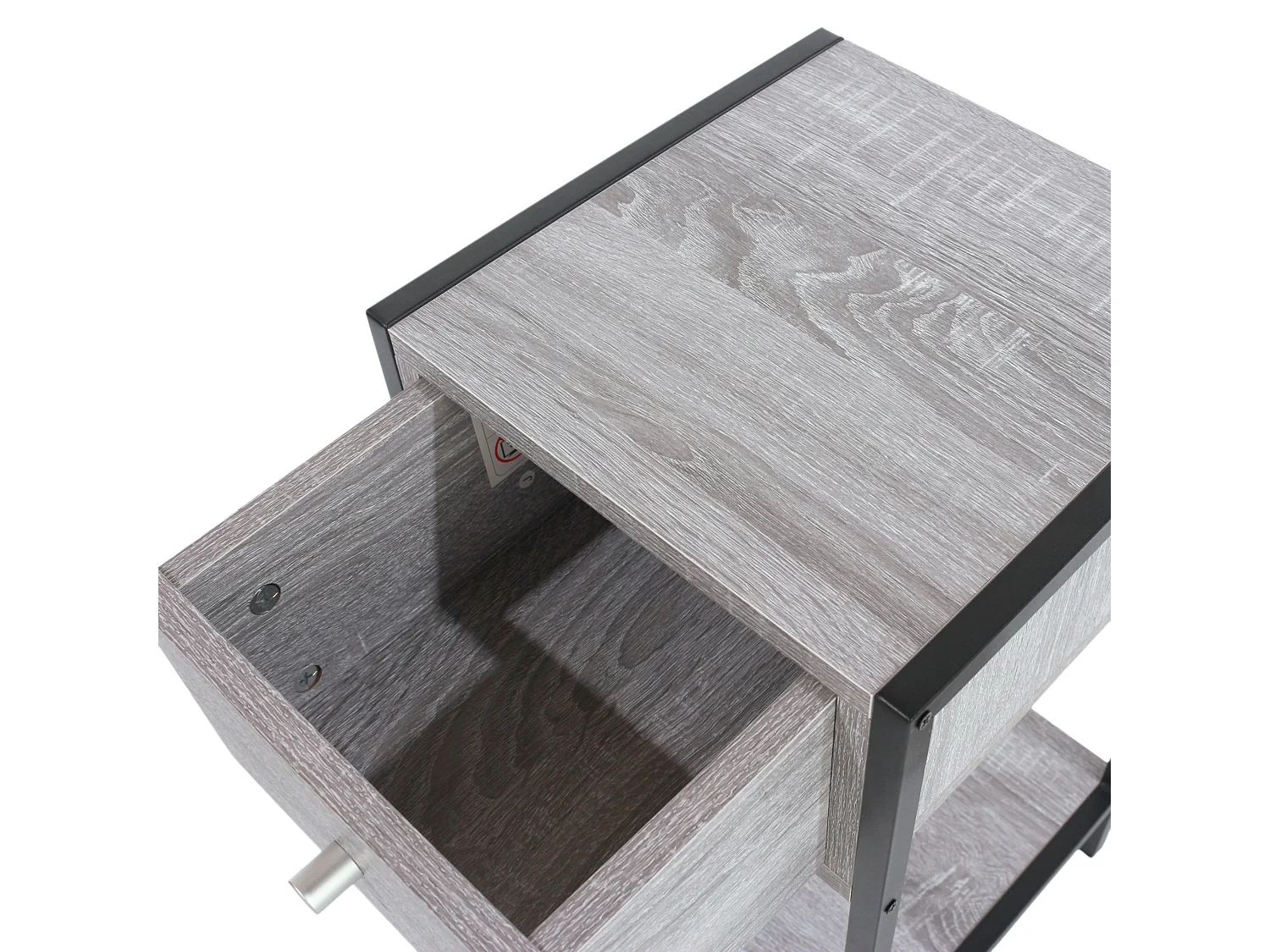 Kelly One-Drawer Compact Bedside Cabinet, Grey-Oak Effect with Metal Side Frame
