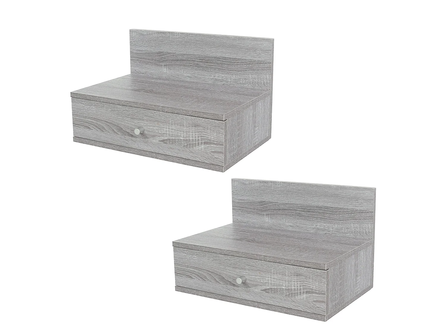 Pair Of Kelly Grey Oak Effect Wall Hanging One Drawer Bedside Cabinets