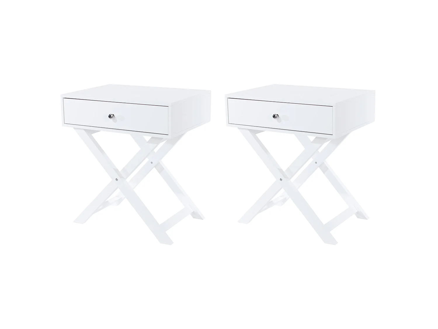 Pair of Options 1-Drawer Modern Bedside Cabinets, X-Leg Frame, Set of 2