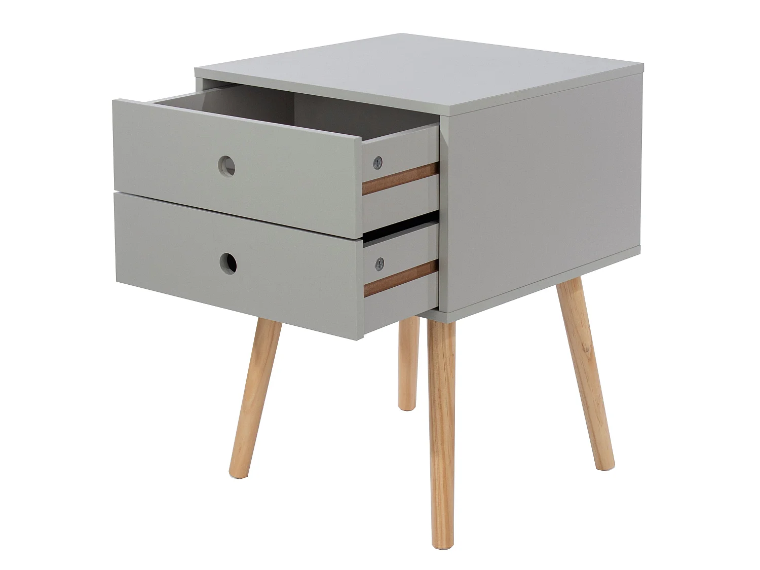 Scandia, 2 Drawer & Wood Legs Bedside Cabinet, Pack Of 2