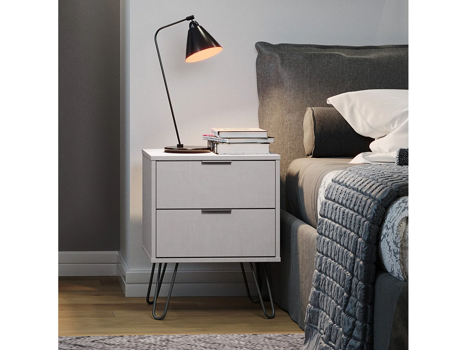 Augusta Pair of 2-Drawer Industrial Bedside Cabinets, Set of 2