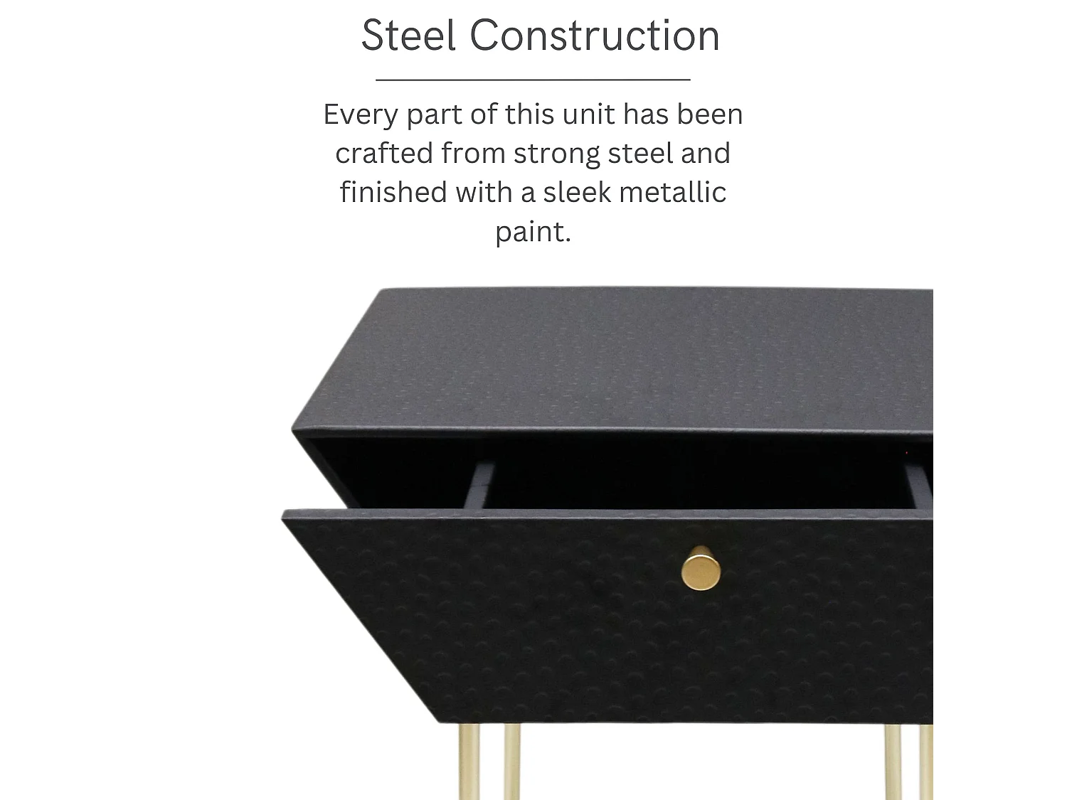 Apollo Metal 1 Drawer Bedside Cabinet, Black With Gold Handle And Legs