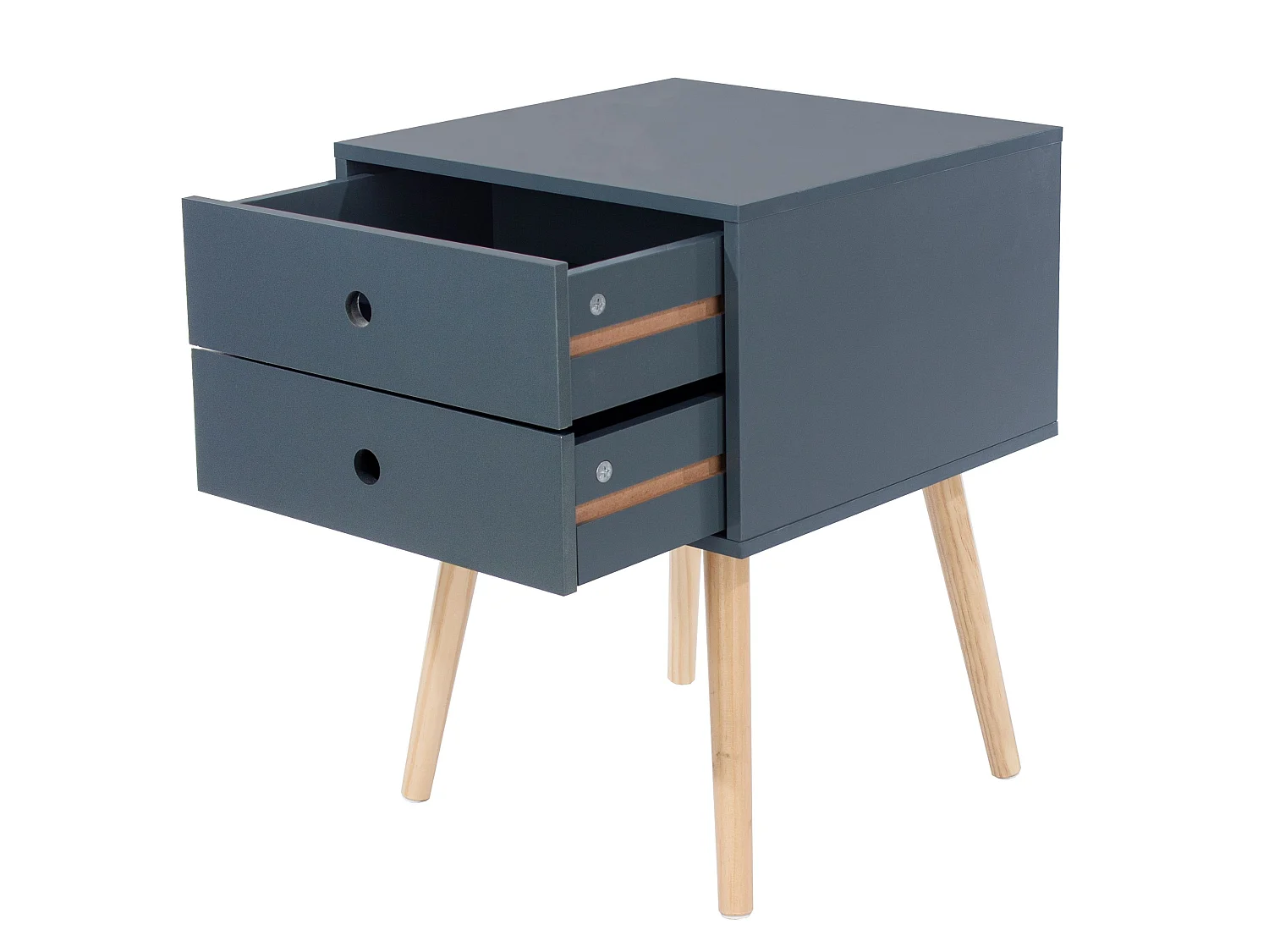 Scandia, 2 Drawer & Wood Legs Bedside Cabinet, Pack Of 2