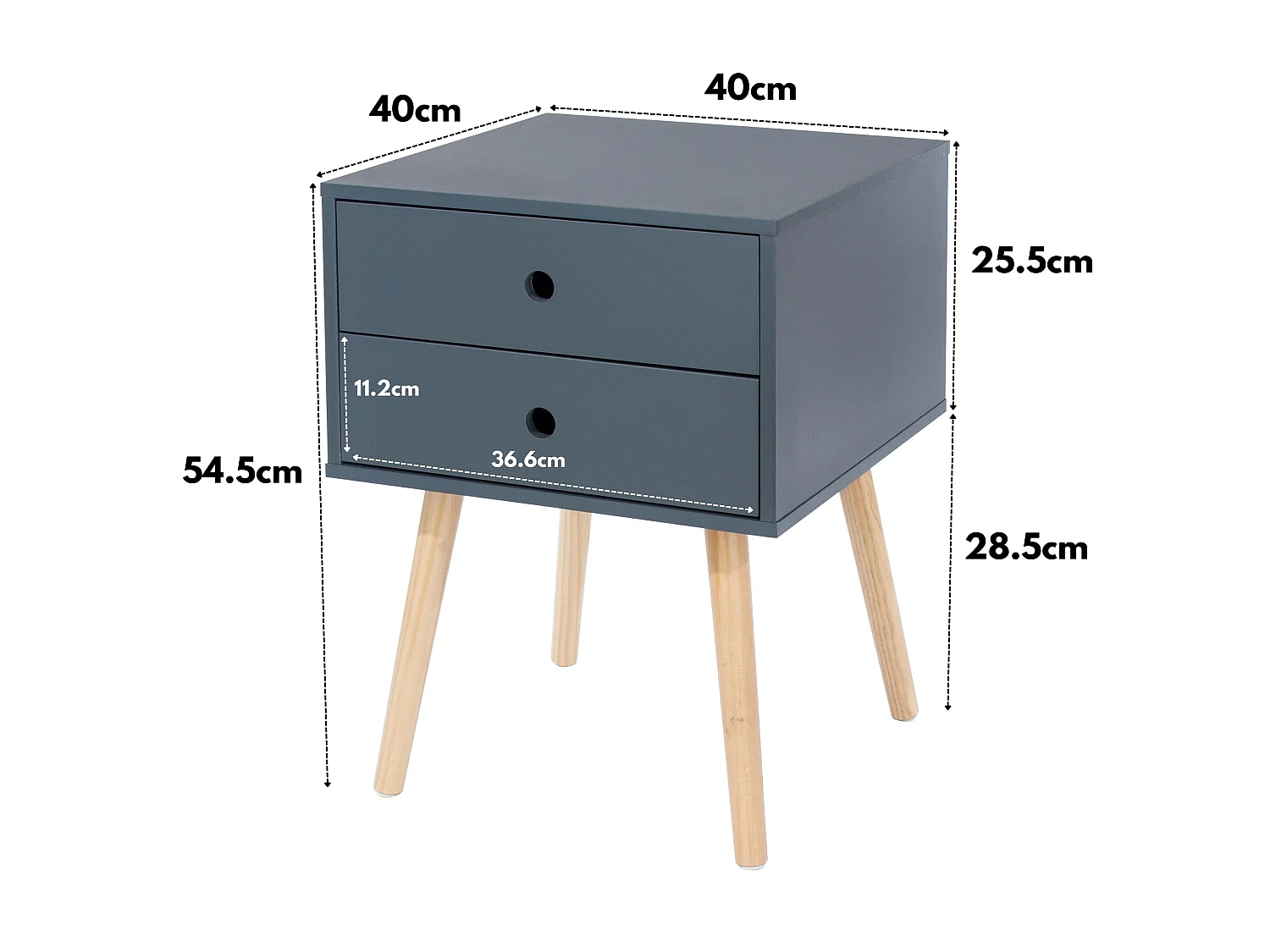 Scandia, 2 Drawer & Wood Legs Bedside Cabinet, Pack Of 2