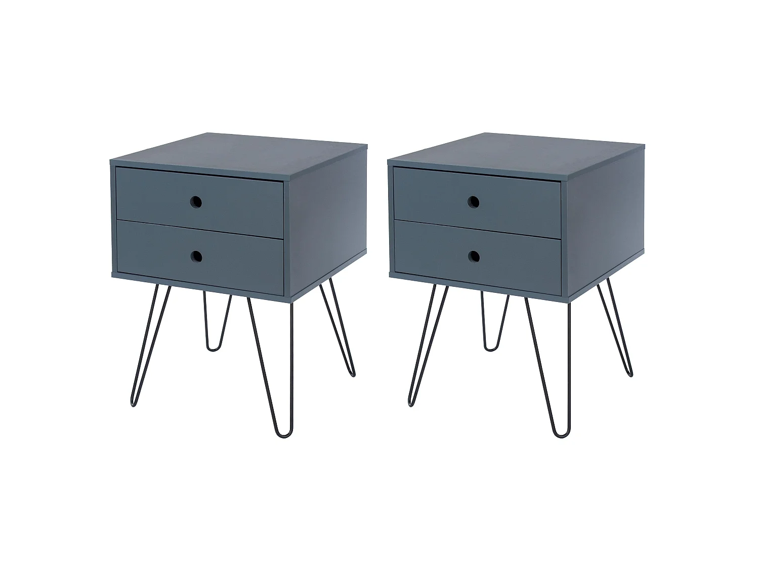 Pair of Telford 2-Drawer Modern Bedside Cabinets, Metal Hairpin Legs, Set of 2