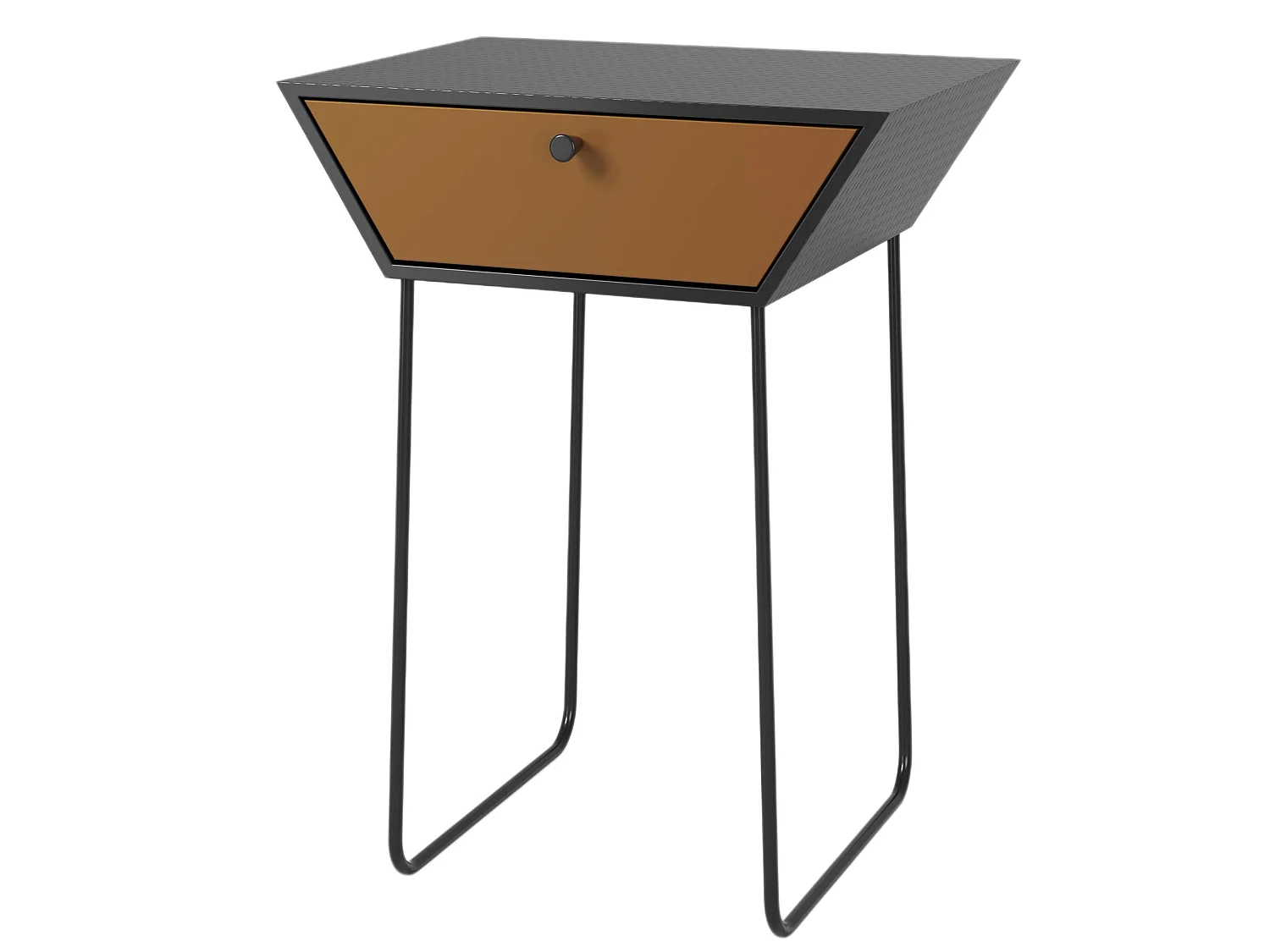 Apollo Metal 1 Drawer Bedside Cabinet, Copper Drawer, Black Cabinet, Handle And Legs