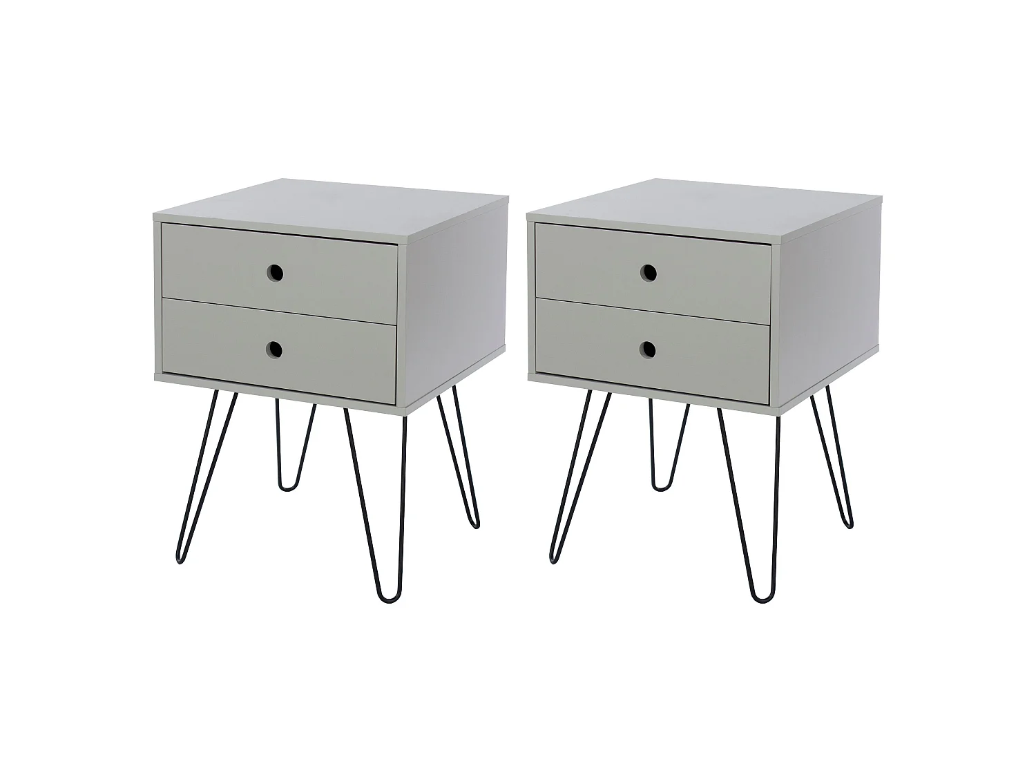 Pair of Telford 2-Drawer Modern Bedside Cabinets, Metal Hairpin Legs, Set of 2