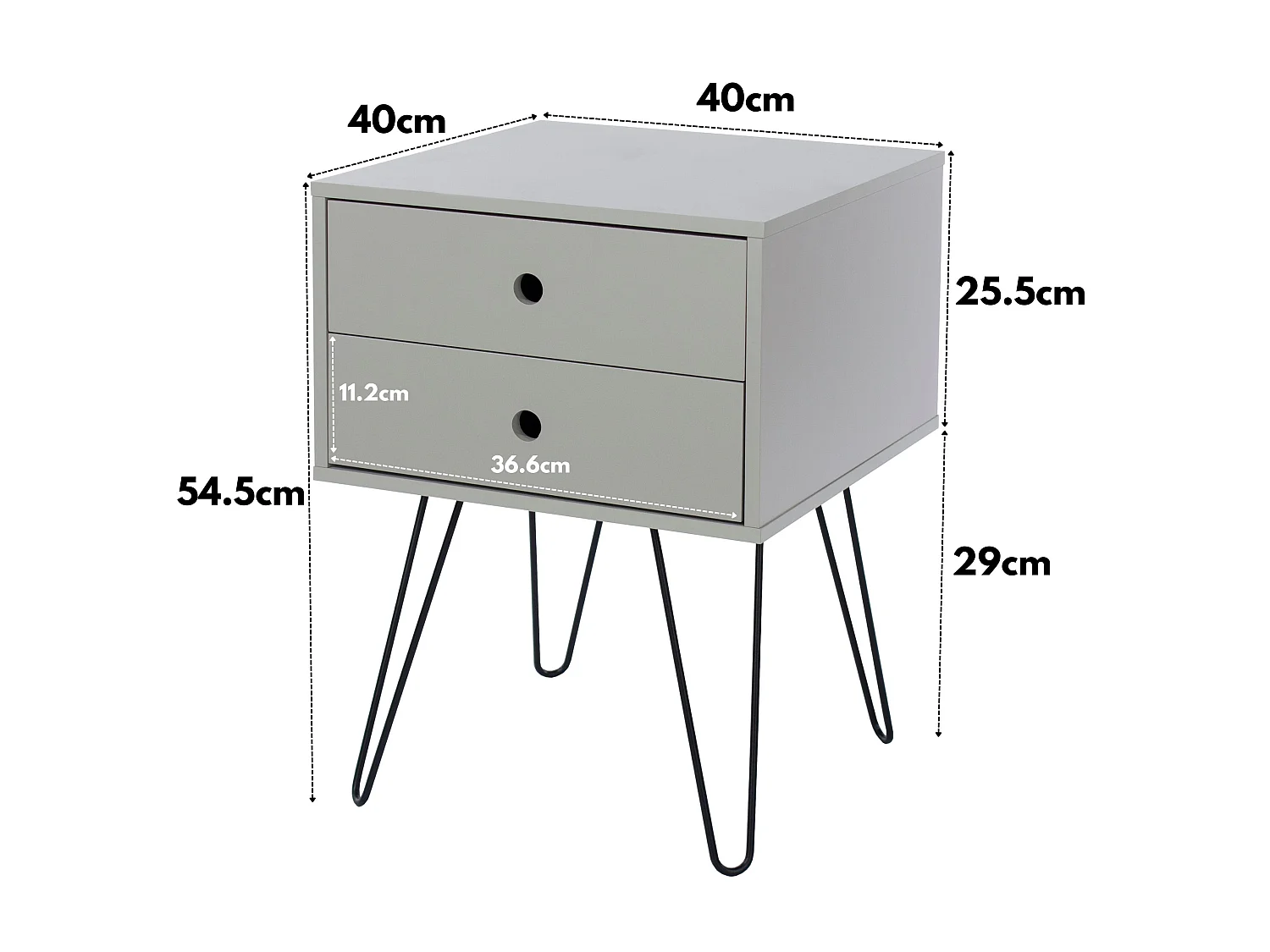 Pair of Telford 2-Drawer Modern Bedside Cabinets, Metal Hairpin Legs, Set of 2
