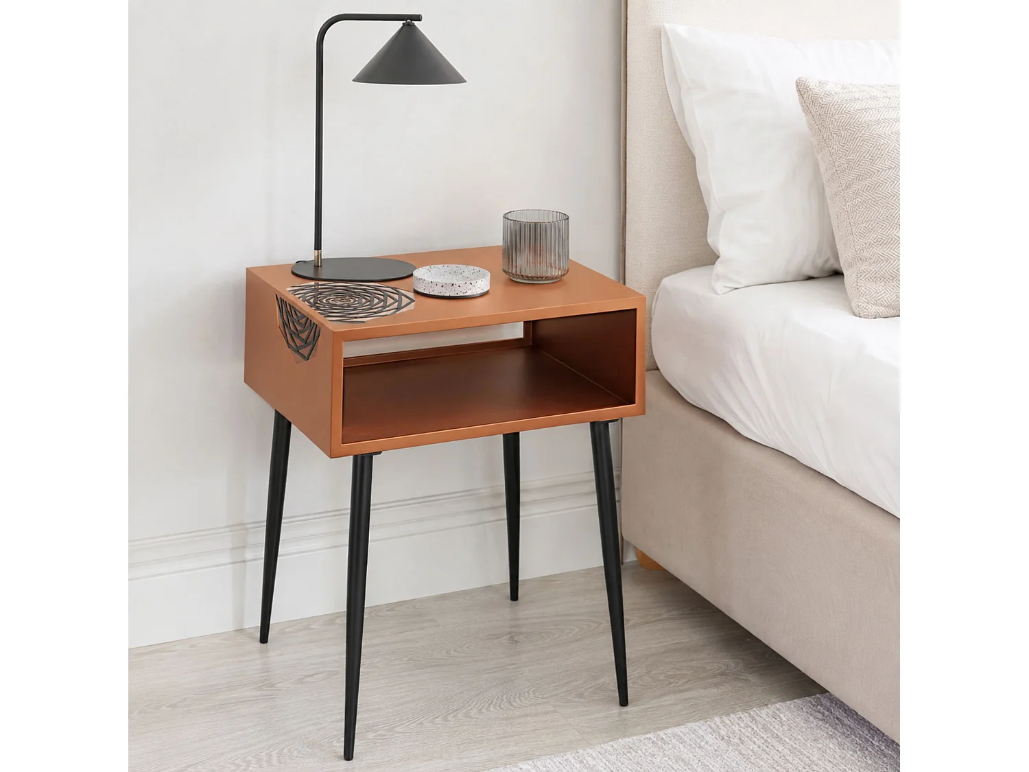 Galaxy Metal Bedside Table, Copper With Black Legs