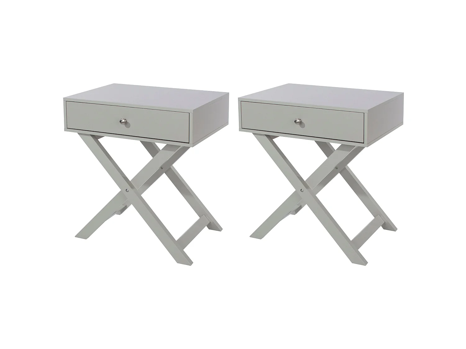 Pair of Options 1-Drawer Modern Bedside Cabinets, X-Leg Frame, Set of 2