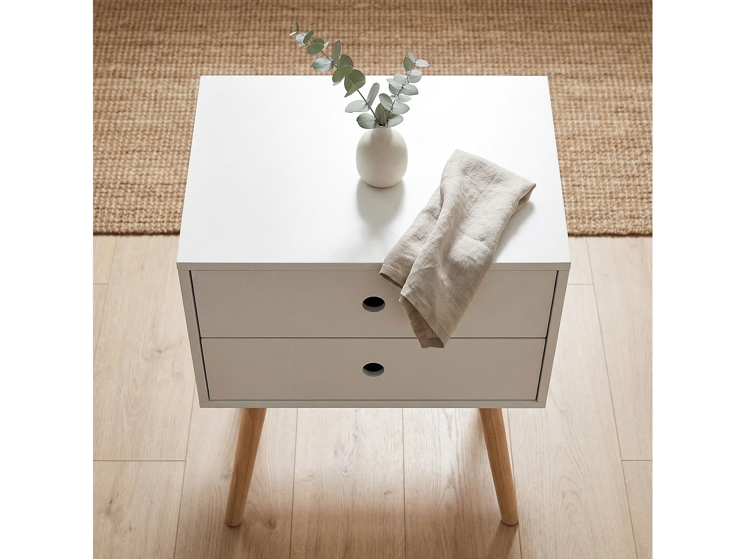 Scandia, 2 Drawer & Wood Legs Bedside Cabinet, Pack Of 2
