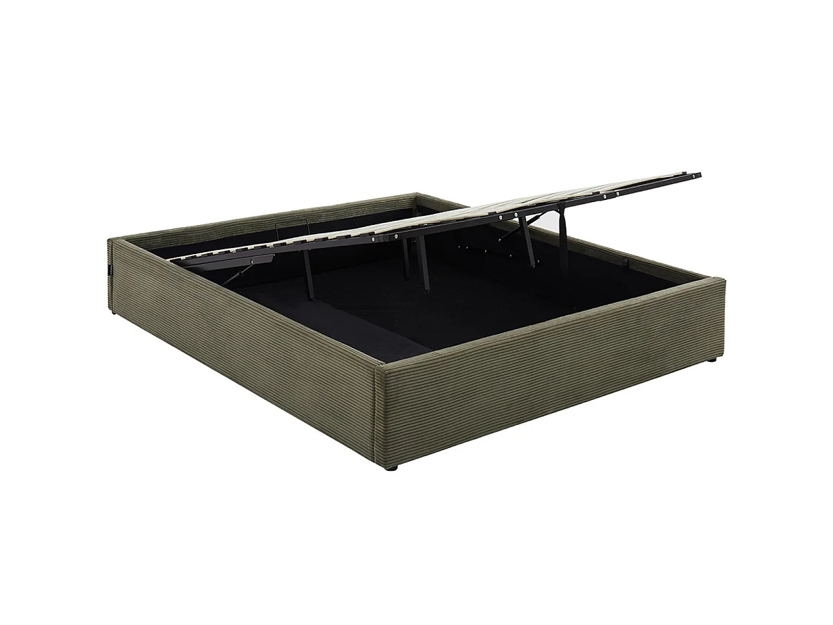Ensemble Lit coffre adulte 180x200cm en velours côtelé vert avec sommier - Handy + Matelas mémoire de forme - Memo HR