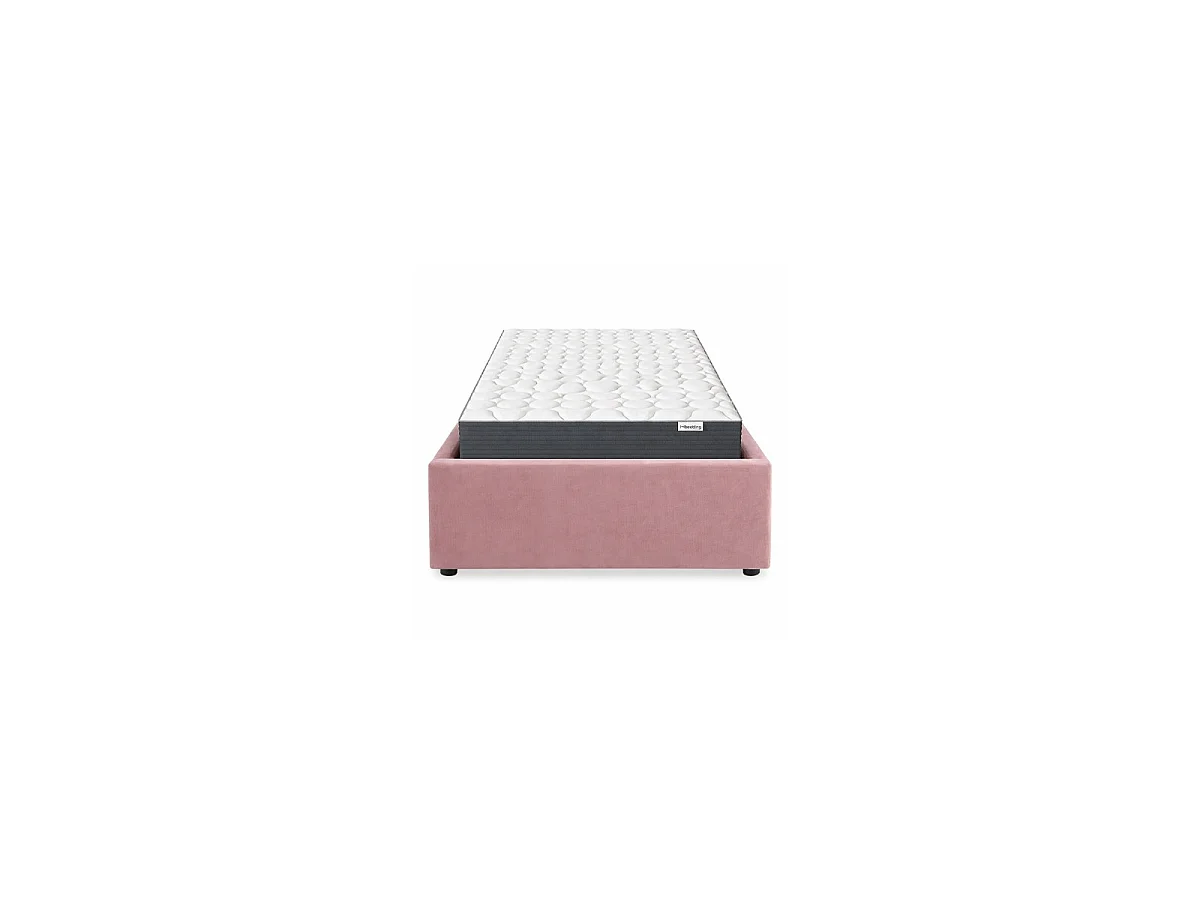 Ensemble Lit coffre adulte 90x190cm en velours rose avec sommier - Handy + Matelas mémoire de forme - Memo HR