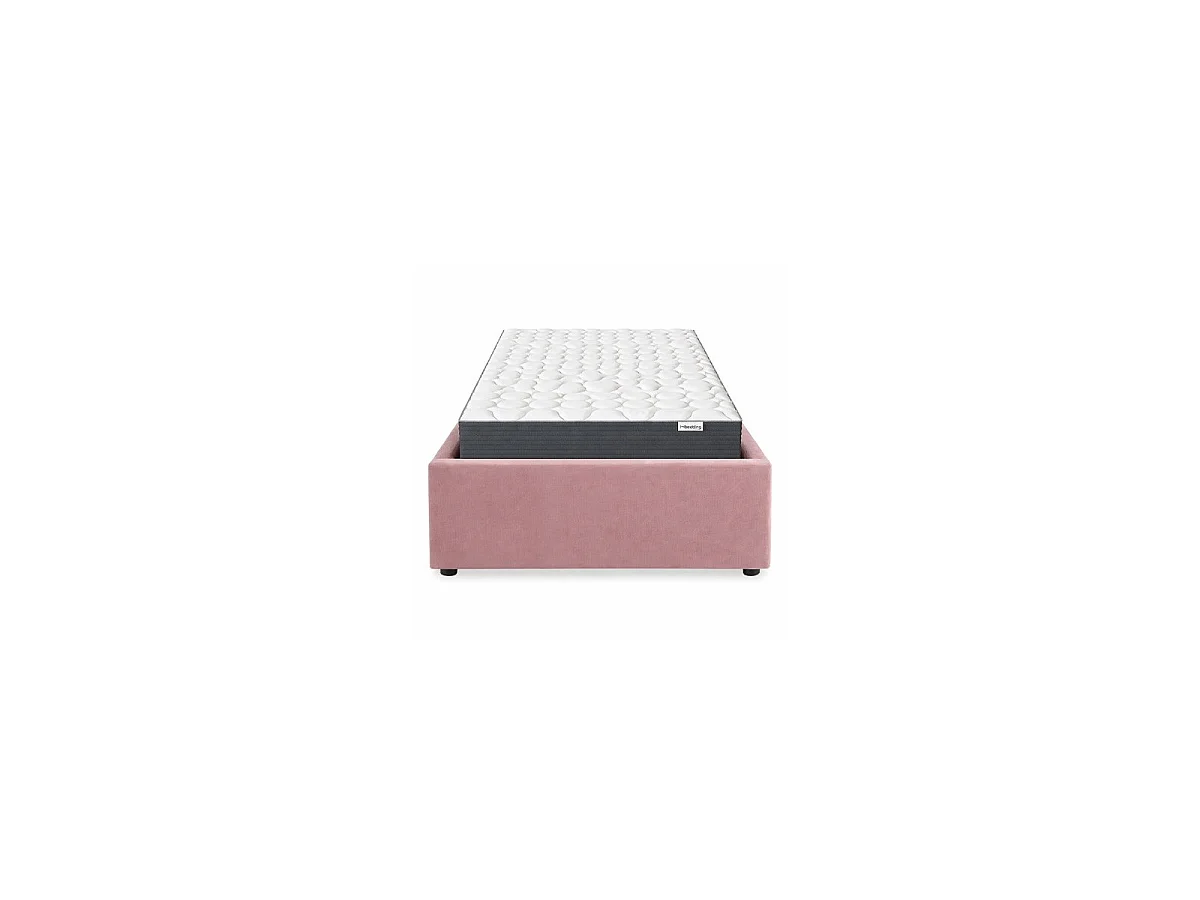 Ensemble Lit coffre adulte 90x190cm en velours rose avec sommier - Handy + Matelas mémoire de forme - Memo HR