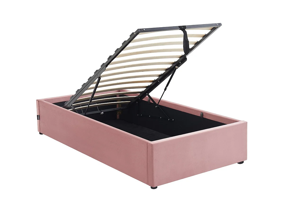 Ensemble Lit coffre adulte 90x190cm en velours rose avec sommier - Handy + Matelas mémoire de forme - Memo HR