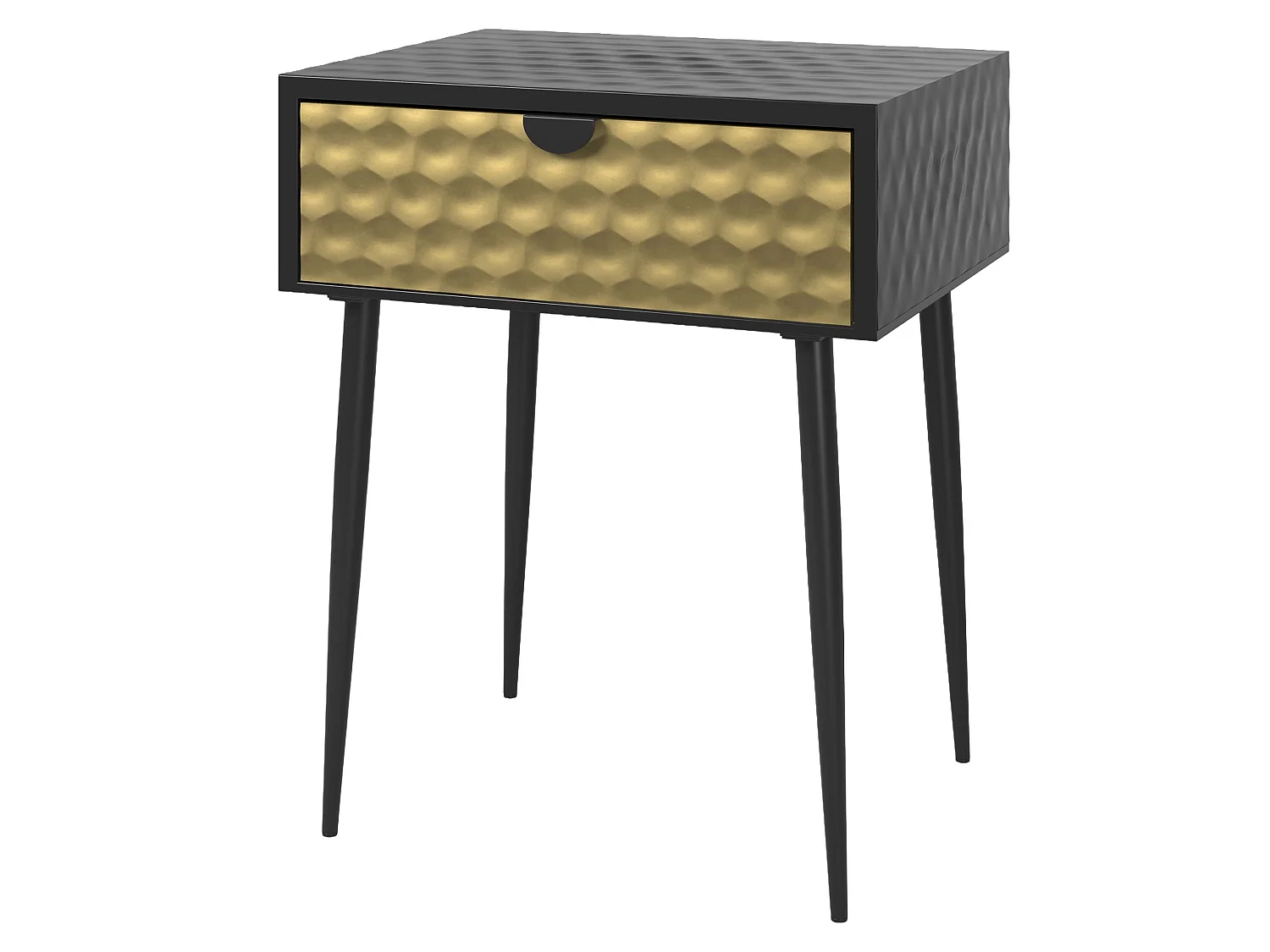 Jupiter Metal 1 Drawer Bedside Cabinet, Gold Drawer With Black Handle And Legs