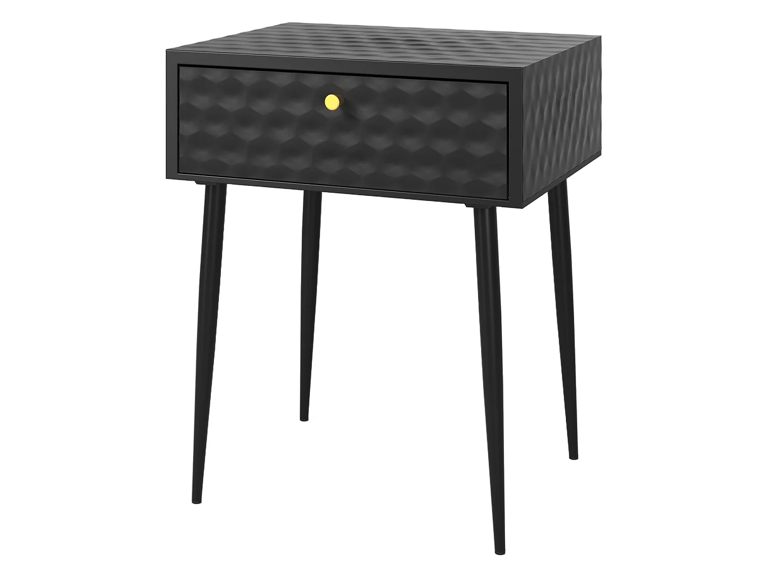 Saturn Metal 1 Drawer Bedside Cabinet, Black With Gold Handle