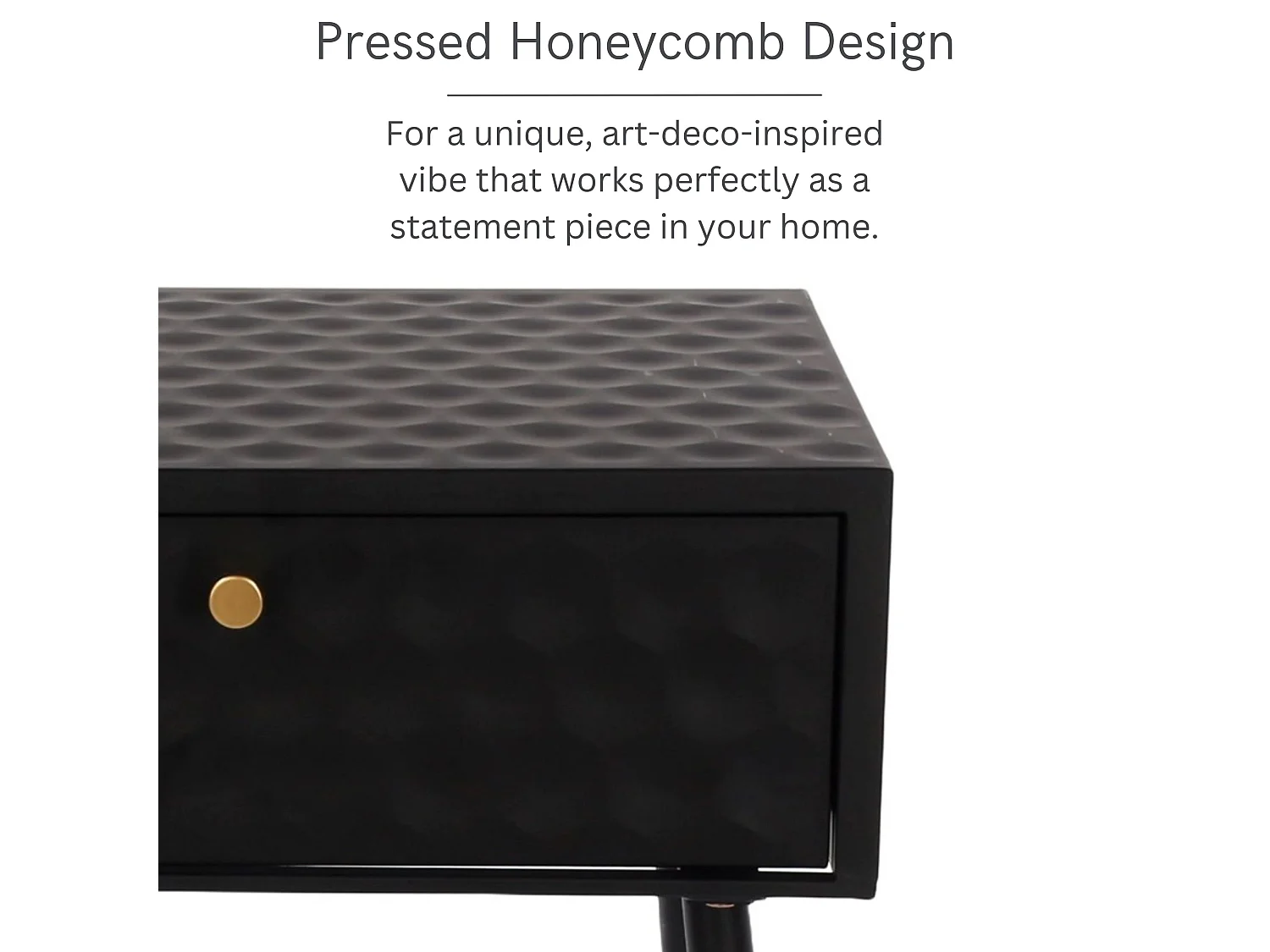 Saturn Metal 1 Drawer Bedside Cabinet, Black With Gold Handle