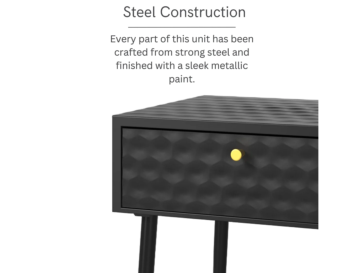 Saturn Metal 1 Drawer Bedside Cabinet, Black With Gold Handle