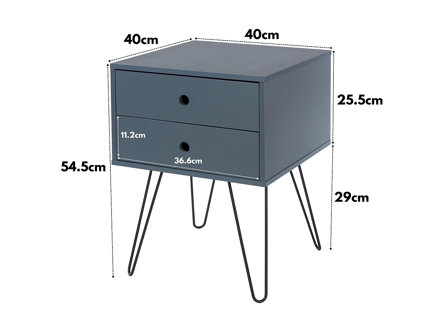 Telford 2-Drawer Modern Bedside Cabinet, Metal Hairpin Legs
