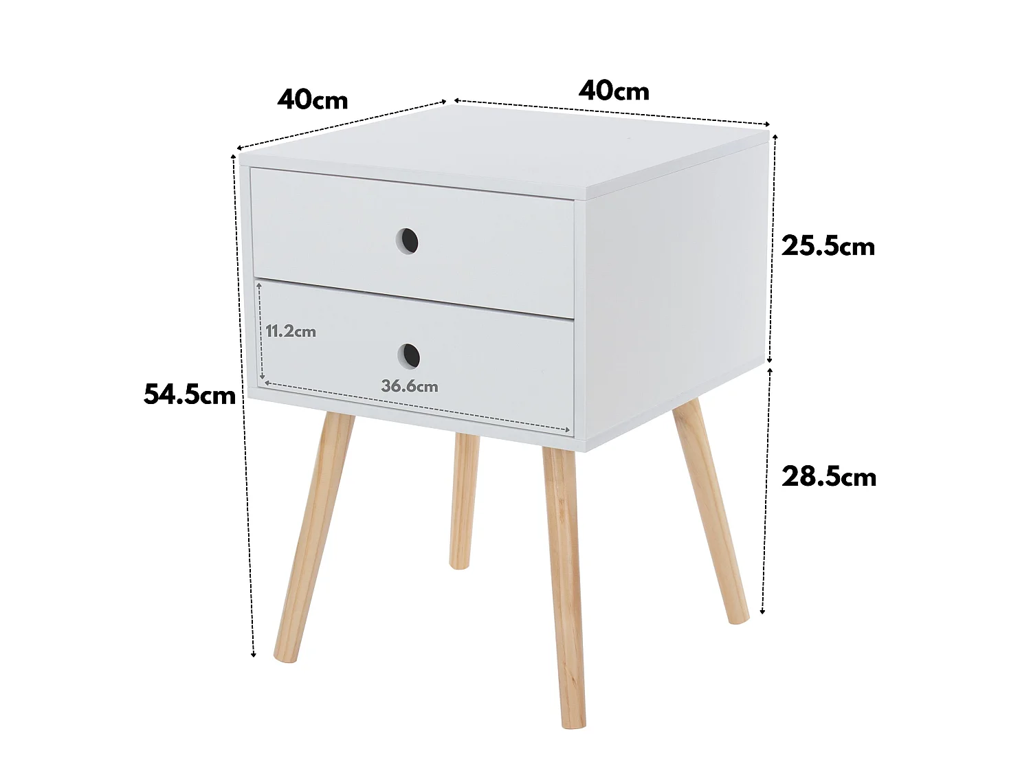 Scandia 2-Drawer Modern Bedside Cabinet, Natural Wood Legs