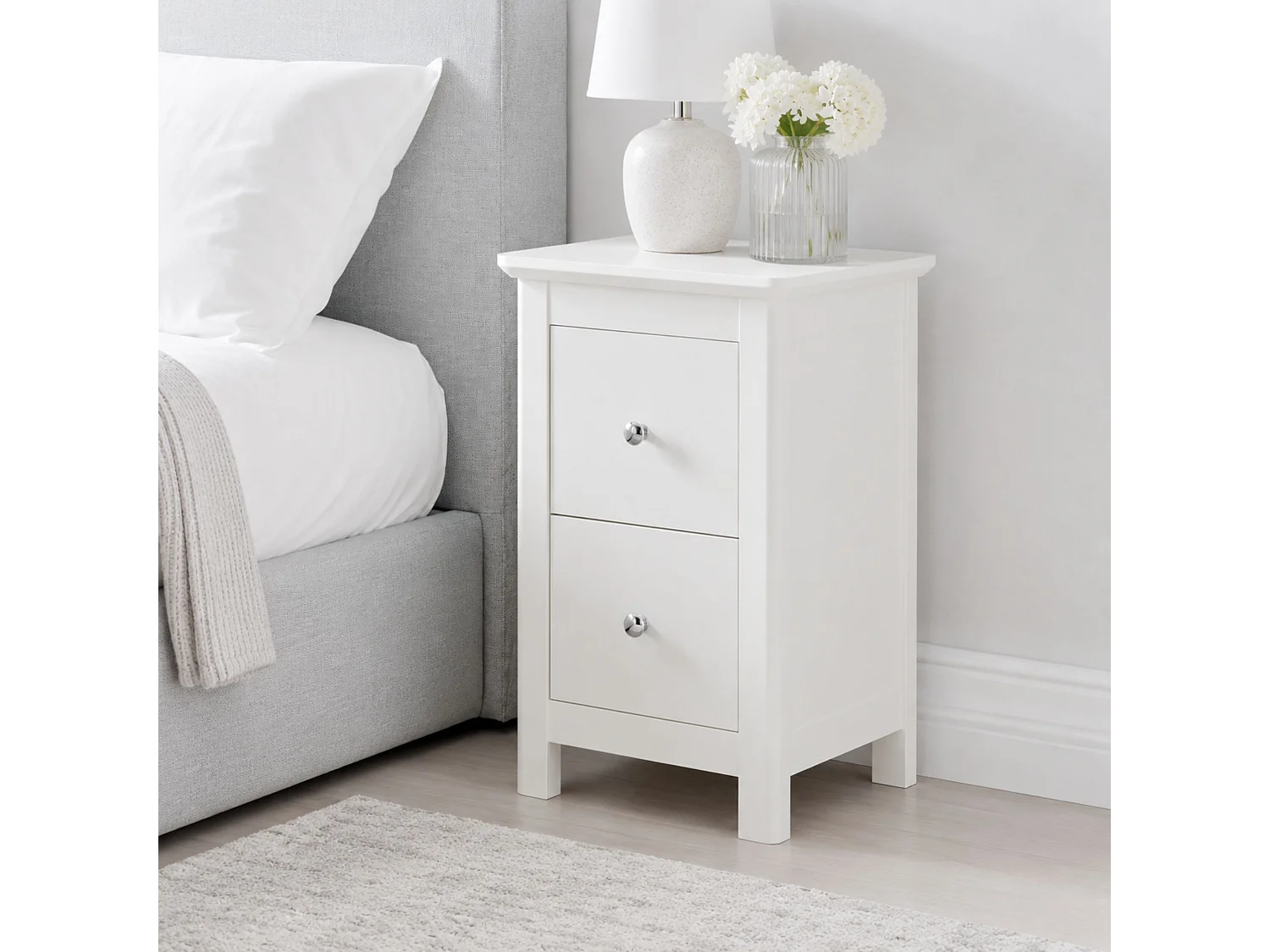 Pair of Nairn White 2-Drawer Petite Bedside Cabinet, Shaker-Style, Set of 2