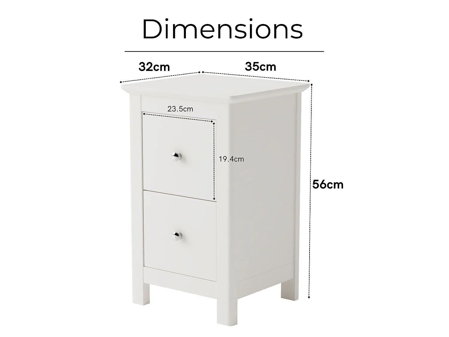 Pair of Nairn White 2-Drawer Petite Bedside Cabinet, Shaker-Style, Set of 2