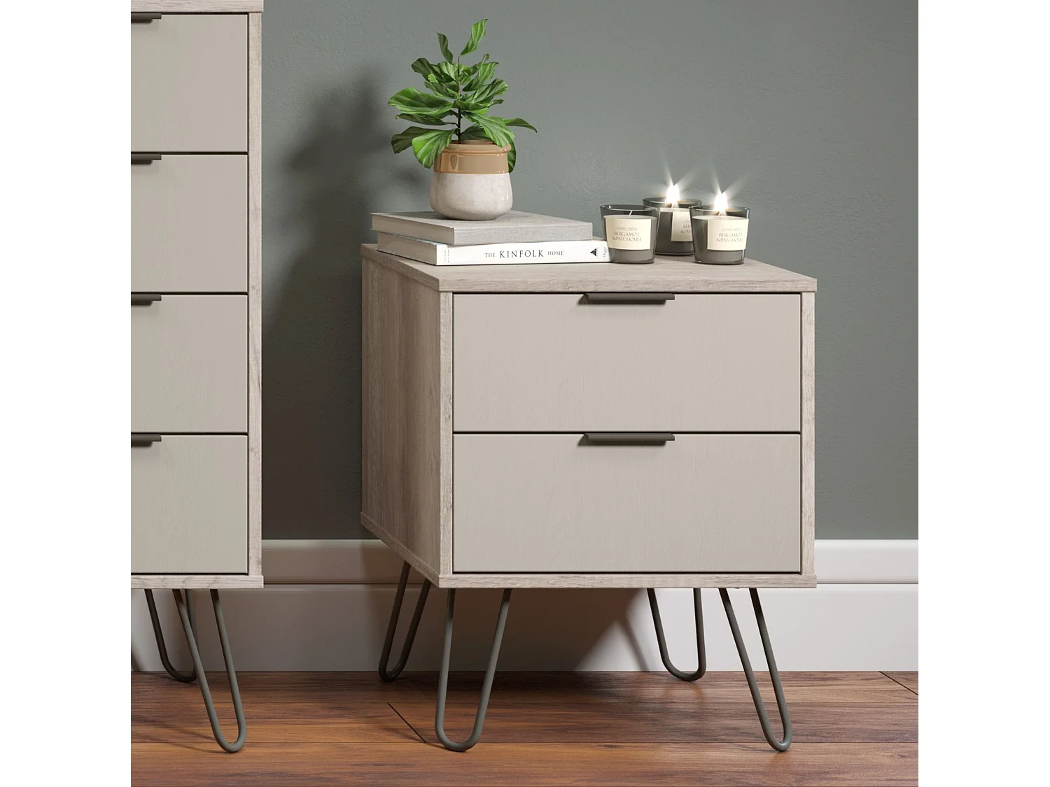 Augusta 2-Drawer Industrial Bedside Cabinet, Hairpin Legs
