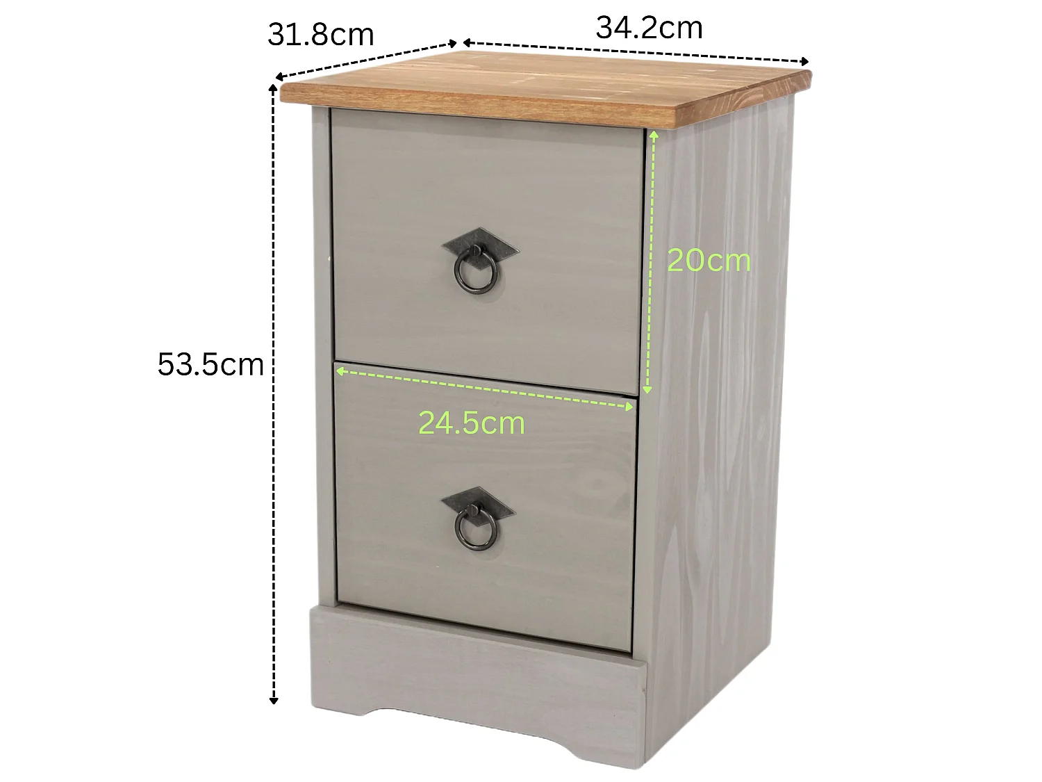 Corona Grey Modern 2-Drawer Compact Bedside Cabinet