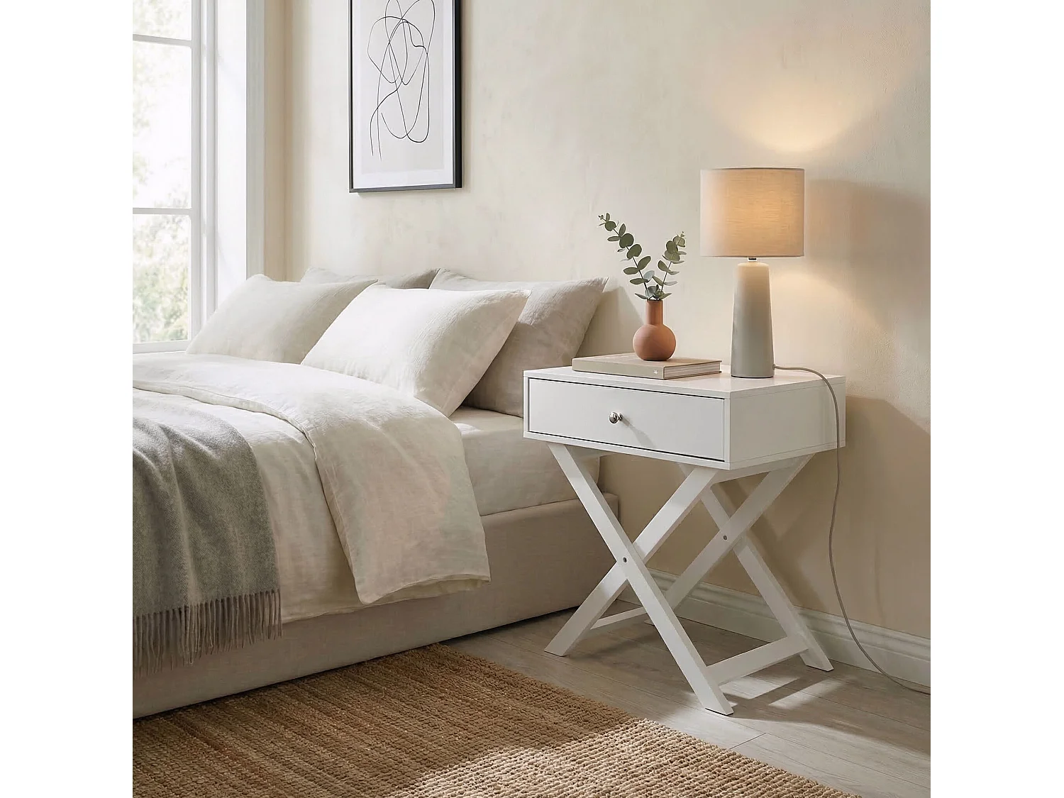 Options 1-Drawer Modern Bedside Cabinet, X-Leg Frame