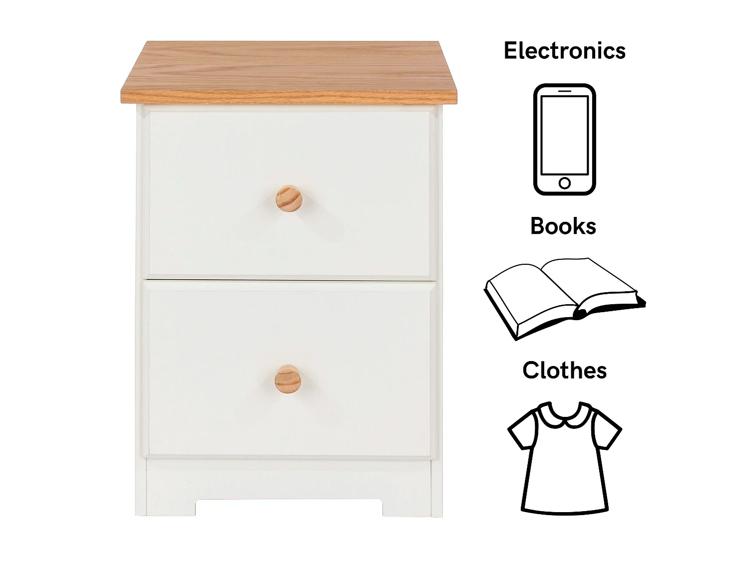 Colorado Country 2-Drawer Petite Bedside Cabinet, White Finish
