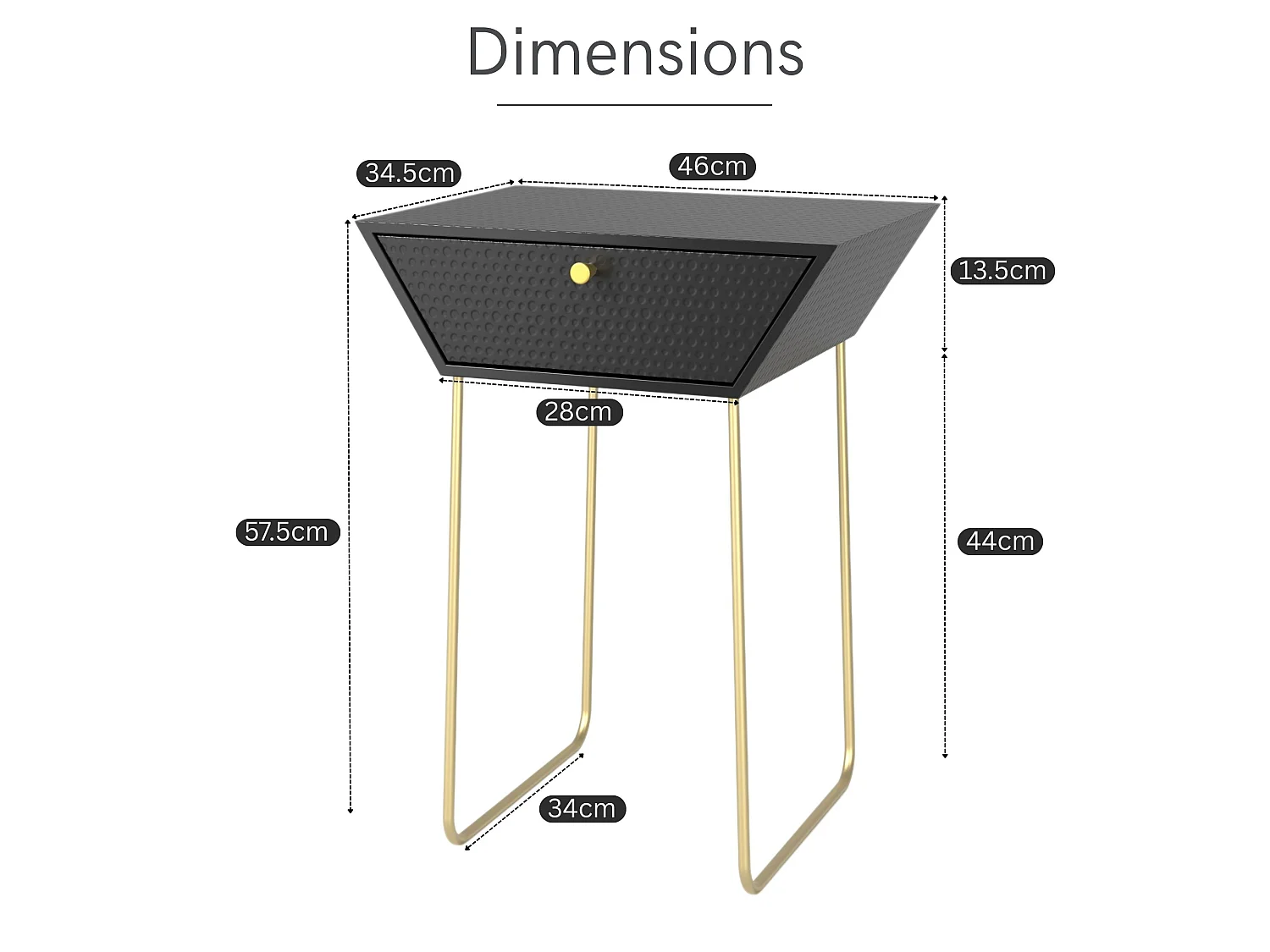Pair of Apollo Metal 1 Drawer Bedside Cabinets, Black with Gold Handle and Legs, Set Of 2