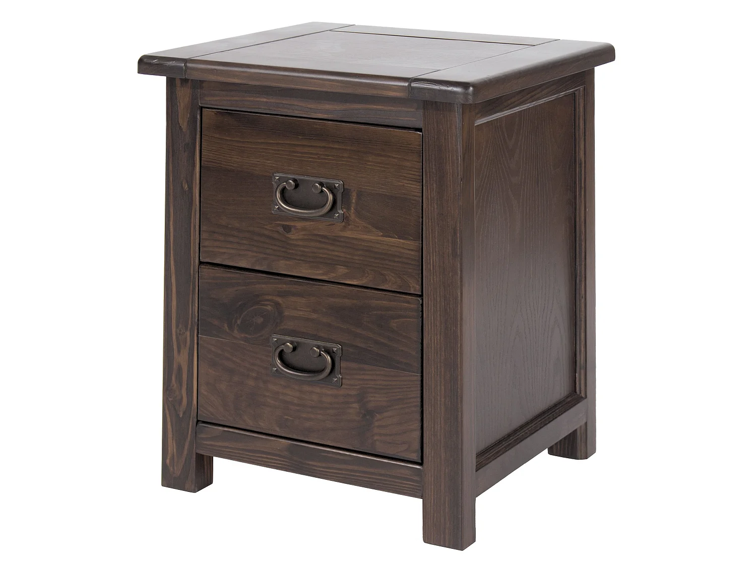 Boston Rustic 2-Drawer Spacious Bedside Cabinet, Brown Lacquer