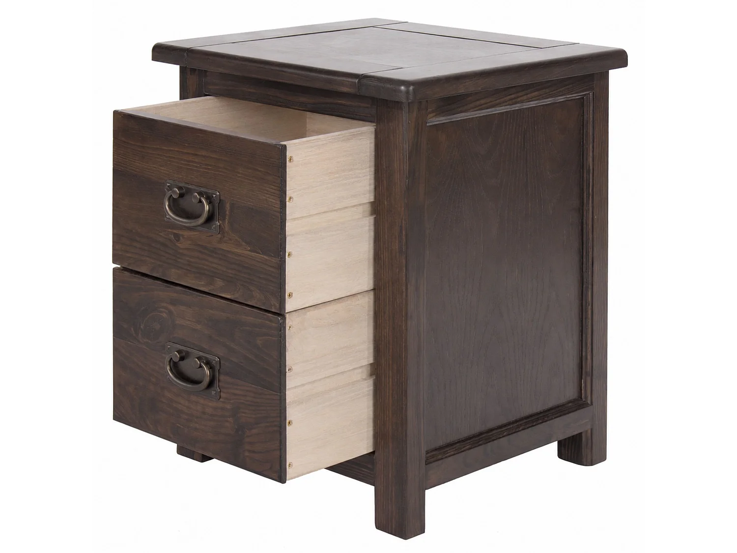 Boston Rustic 2-Drawer Spacious Bedside Cabinet, Brown Lacquer