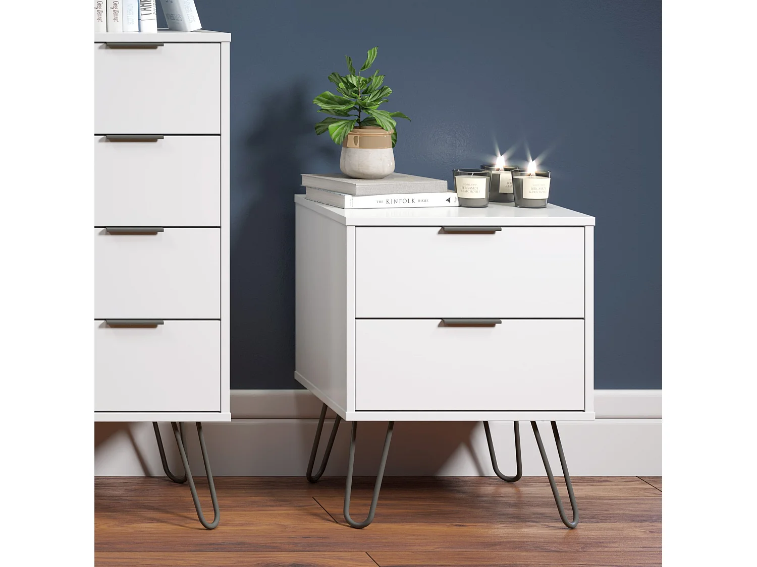 Augusta 2-Drawer Industrial Bedside Cabinet, Hairpin Legs